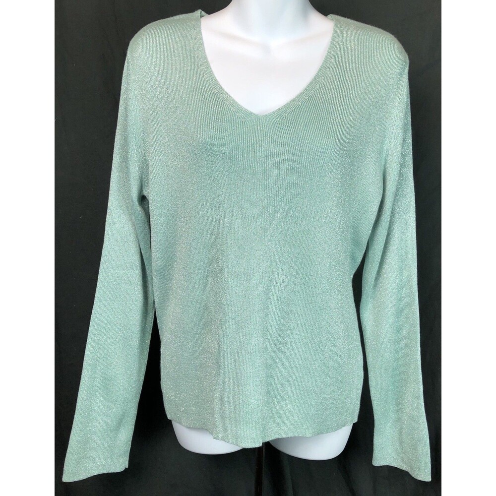 New York & Co Sweater L Lt Green Glitter Sparkle Long Sleeve Cottage Y2K Fairy